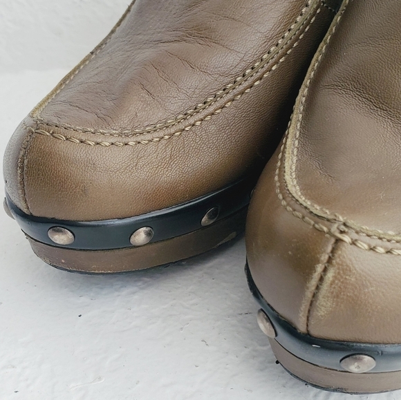 Stuart Weitzman Studded Platform Leather Mule Clog Slide Olive Green Women's 9 - Picture 3 of 11